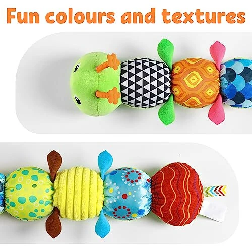 LIGHTDESIRE Baby Toys Musical Caterpillar,Infant Stuffed Animal Toy with Crinkle and Rattles,Soft Sensory Toys with Textures for Tummy Time Newborn Boys Girls 0 3 6 12 Months(Green) - 4