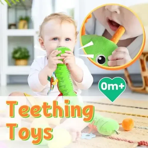 LIGHTDESIRE Baby Toys Musical Caterpillar,Infant Toys Stuffed Animals with Ruler Design,Mirror,Pull String&Ring Bell,Baby Teething Toy for Tummy Time Toy Newborn Boy Girl 3 6 12 Months(Grass Green) - 5