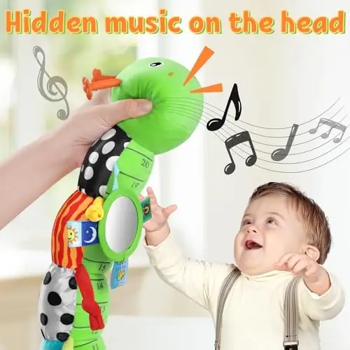 LIGHTDESIRE Baby Toys Musical Caterpillar,Infant Toys Stuffed Animals with Ruler Design,Mirror,Pull String&Ring Bell,Baby Teething Toy for Tummy Time Toy Newborn Boy Girl 3 6 12 Months(Grass Green) - 2