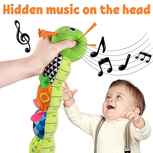 LIGHTDESIRE Chaqaloq O'yinchoqlari Musiqiy Qurt, Go'daklar uchun Peluş Hayvon O'yinchoqlari Xirxirlash va Chınqıraklar bilan, Yumshoq Sensorli O'yinchoqlar Qorin Vaqti Yangi Tug'ilgan O'g'il Bolalar Qizlar 0 3 6 12 Oy (Yashil) - MODAZONE (1)