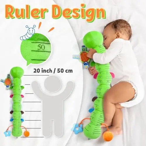 LIGHTDESIRE Chaqaloqlar uchun o'yinchoqlar Musiqiy tırtıl, Chaqaloqlar uchun o'yinchoqlar Ruler dizayni bilan o'ralgan hayvonlar, Oyna, tortma & qo'ng'iroq, Qorin vaqti uchun chaqaloq tishlash o'yinchoqlari Yangi tug'ilgan sovg'a 3 6 12 oy (Yashil, Bargli oyoq) - 4