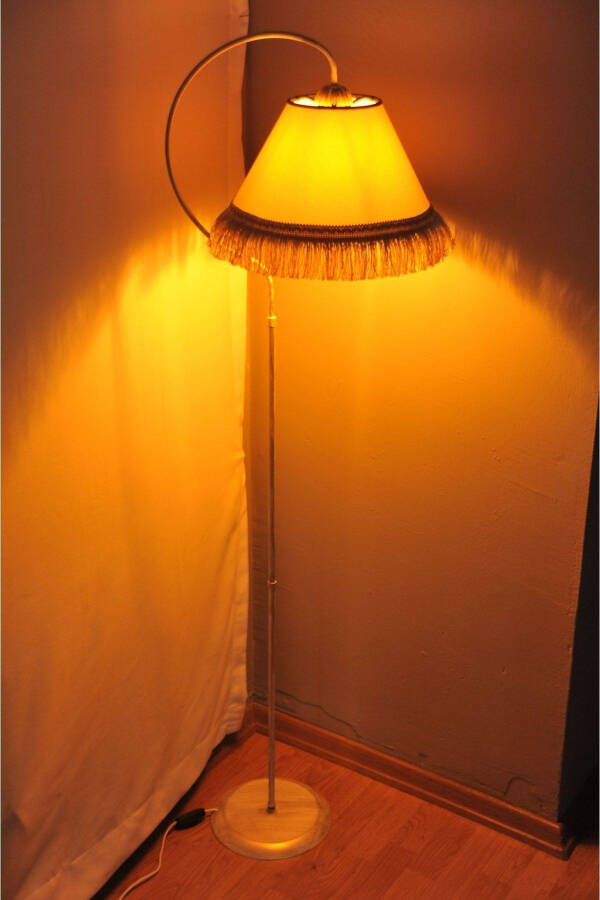 Lighting Floor Lamp Çise Cream Yellow Patina Lampshade Cream Hat Yellow Tassel - 2