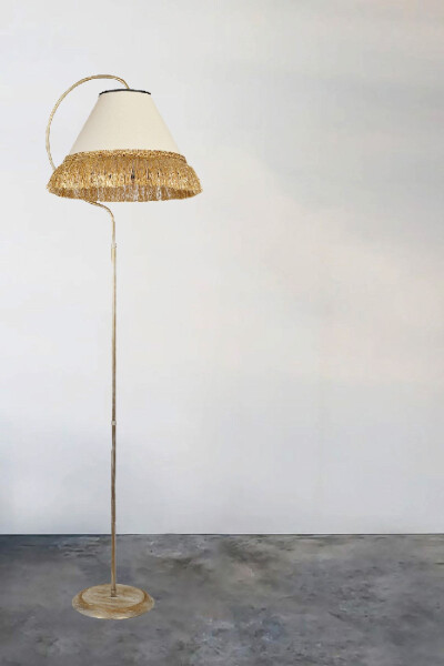 Lighting Floor Lamp Çise Cream Yellow Patina Lampshade Cream Hat Yellow Tassel - 3