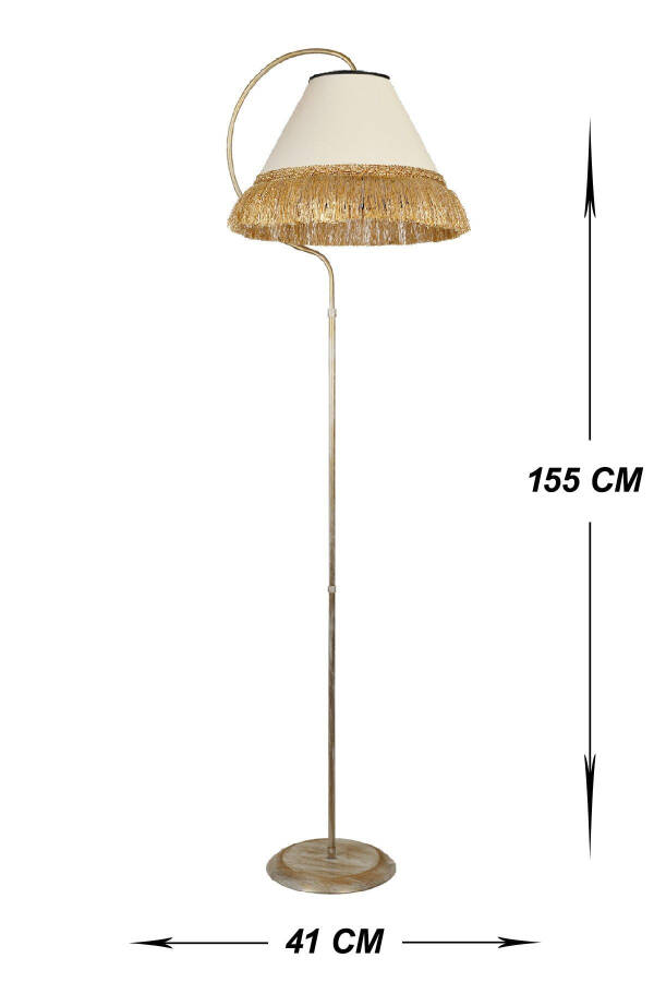 Lighting Floor Lamp Çise Cream Yellow Patina Lampshade Cream Hat Yellow Tassel - 4