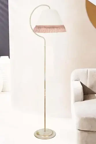 Lighting Floor Lamp Çise Cream Yellow Patina Lampshade Cream Hat Yellow Tassel - 1
