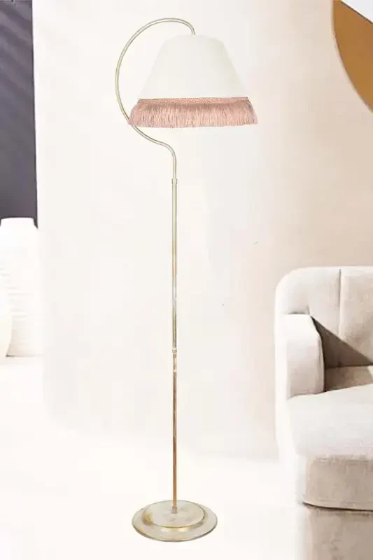 Lighting Floor Lamp Çise Cream Yellow Patina Lampshade Cream Hat Yellow Tassel - VENON