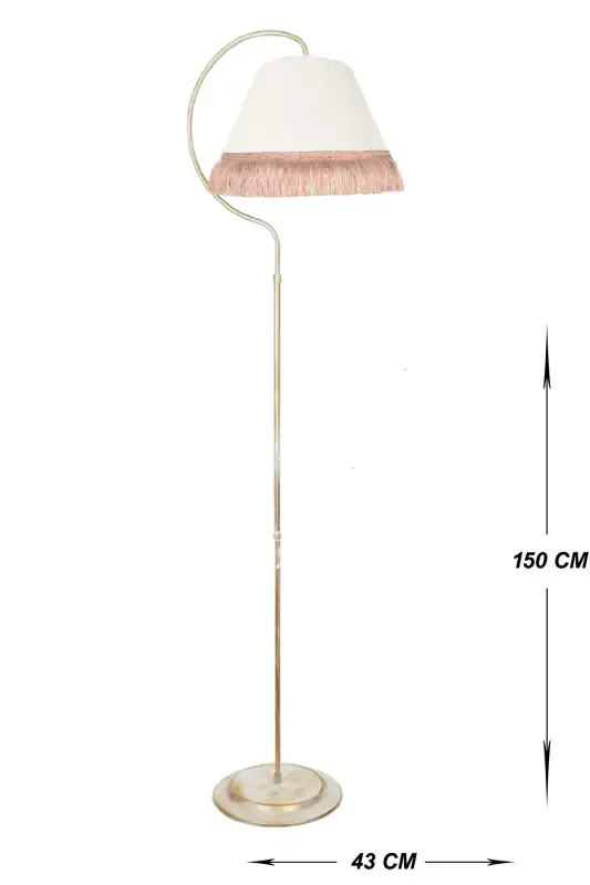 Lighting Floor Lamp Çise Cream Yellow Patina Lampshade Cream Hat Yellow Tassel - 2