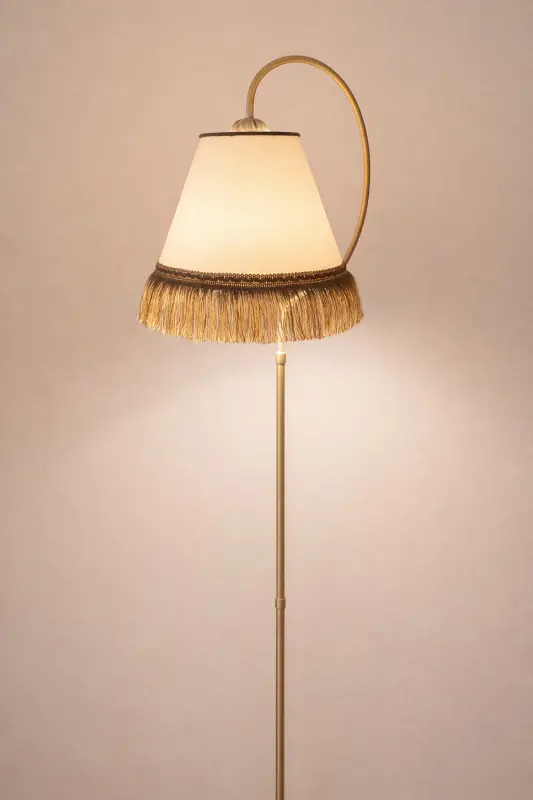 Lighting Floor Lamp Çise Cream Yellow Patina Lampshade Cream Hat Yellow Tassel - 4