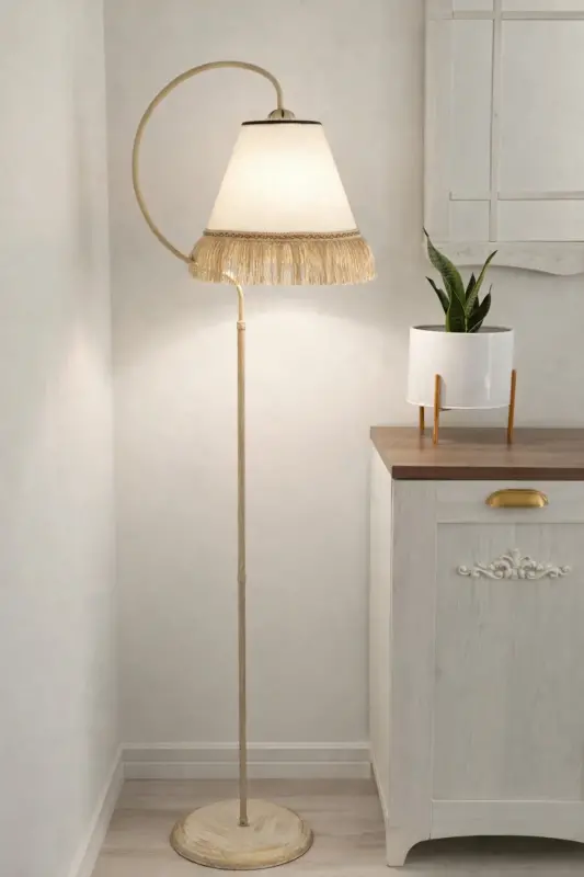 Lighting Floor Lamp Çise Cream Yellow Patina Lampshade Cream Hat Yellow Tassel - 5
