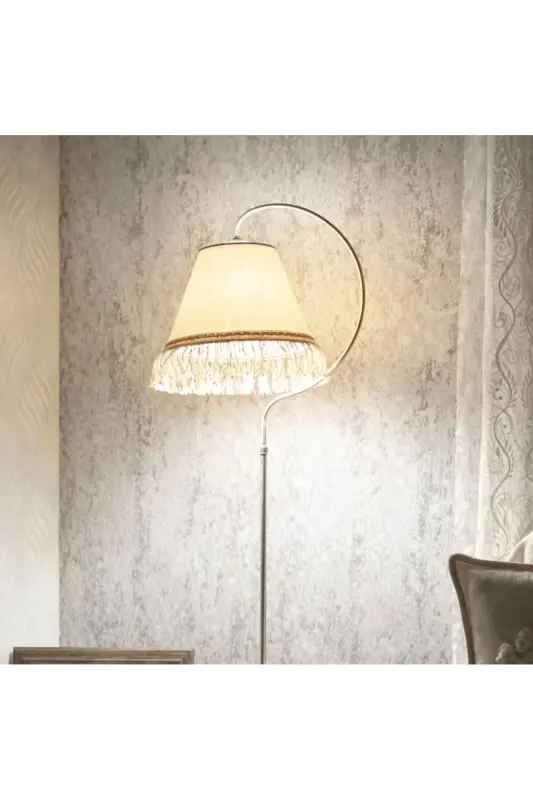 Lighting Floor Lamp Çise Cream Yellow Patina Lampshade Cream Hat Yellow Tassel - 6