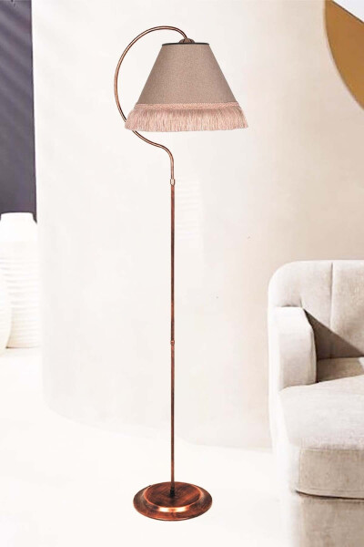 Lighting Floor Lamp Çise Ellipse Black Copper Patina Lampshade Rose Pink Tassel Pink - 1