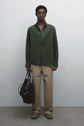 Lightweight 100% linen shirt-KHAKI - 3