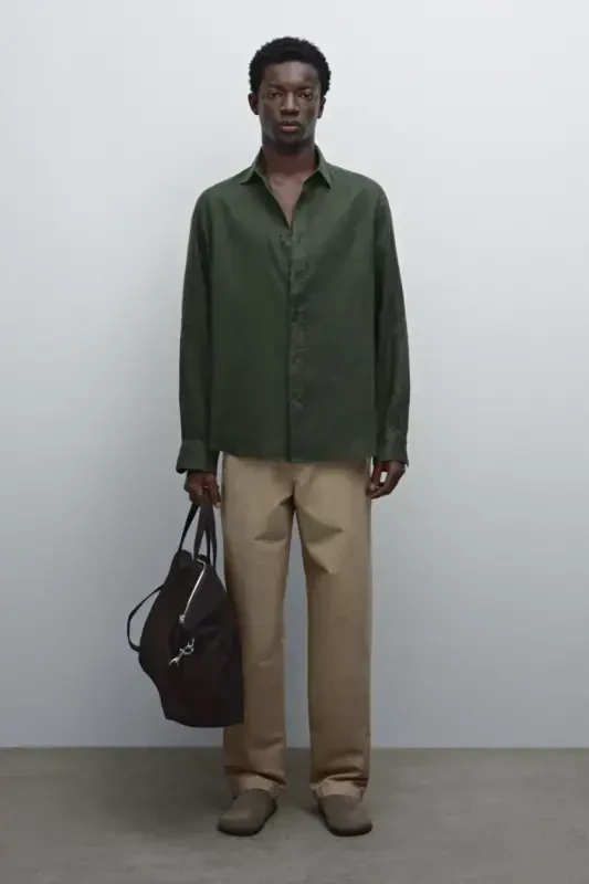 Lightweight 100% linen shirt-KHAKI - 3