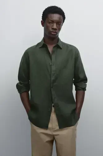 Lightweight 100% linen shirt-KHAKI - 4