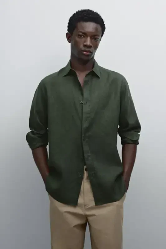 Lightweight 100% linen shirt-KHAKI - 4