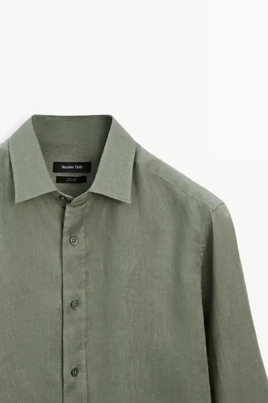 Lightweight 100% linen shirt-LIGHT GREEN - 1