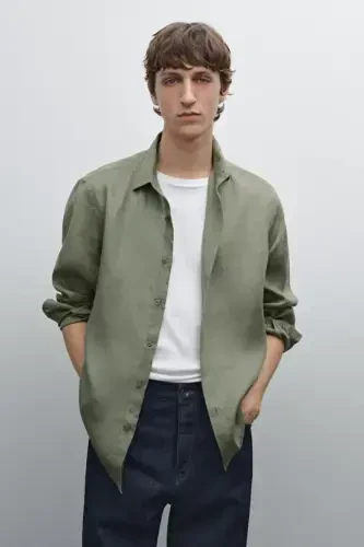 Lightweight 100% linen shirt-LIGHT GREEN - 3