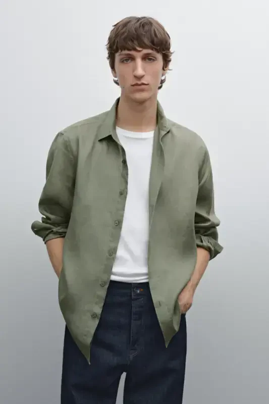 Lightweight 100% linen shirt-LIGHT GREEN - 3
