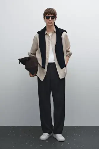 Lightweight 100% linen shirt-SAND - 5