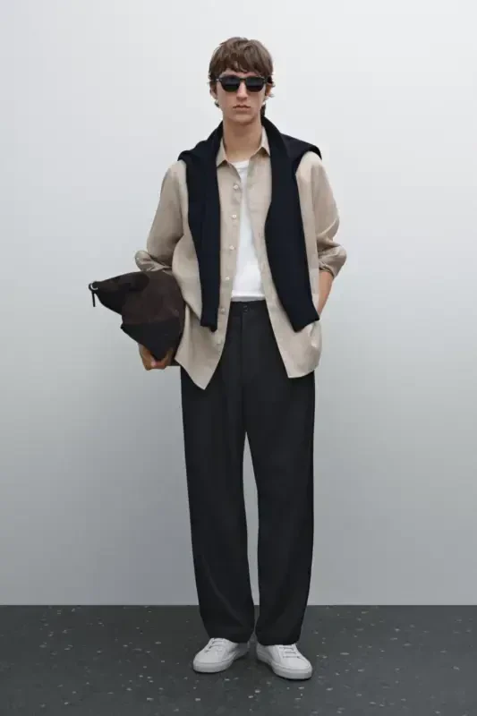 Lightweight 100% linen shirt-SAND - 5