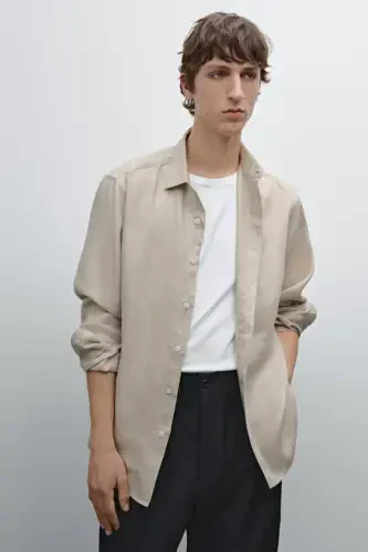 Lightweight 100% linen shirt-SAND - 6