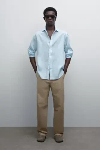 Lightweight 100% linen shirt - Sky blue - 1