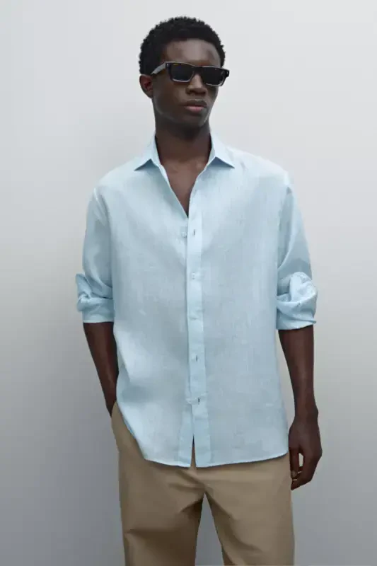 Lightweight 100% linen shirt - Sky blue - 2