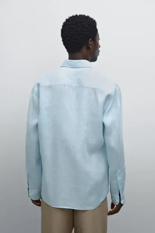 Lightweight 100% linen shirt - Sky blue - 4
