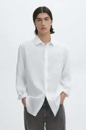 Lightweight 100% linen shirt-White - 5