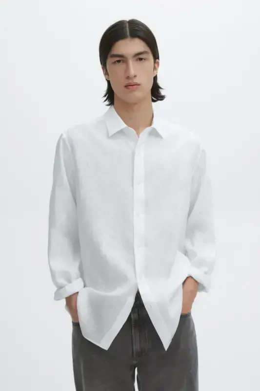 Lightweight 100% linen shirt-White - 5