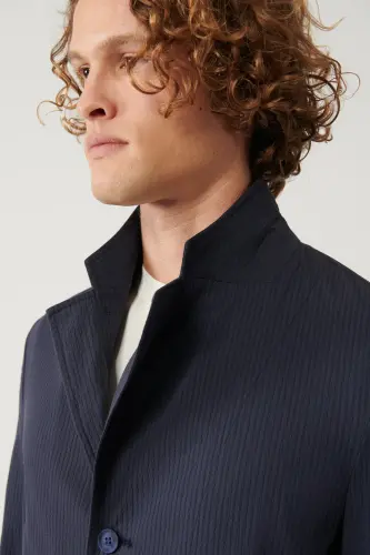 Lightweight, comfortable, slim fit, pocket, unlined, navy blue men's jacket. - AVVA (1)