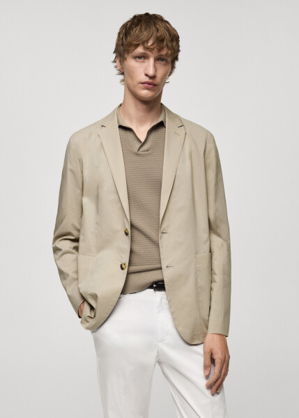 Lightweight cotton blazer jacket in beige. - 5