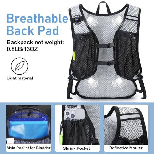 Lightweight Hydration Backpack, Running Backpack with 2L Water Bladder, Hydro Water Daypack for Cycling Hiking Rave for Men Women - 3