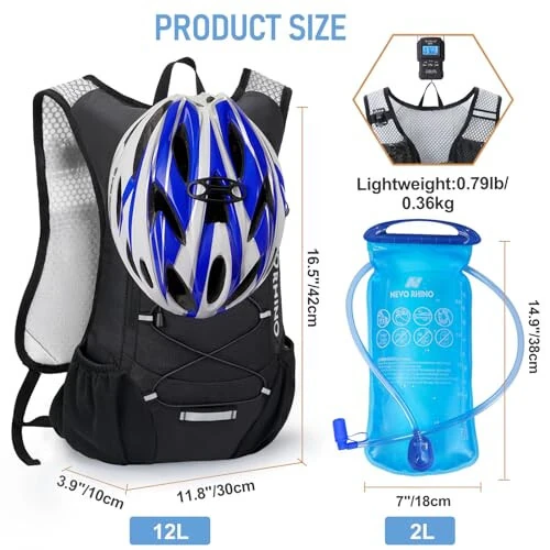 Lightweight Hydration Backpack, Running Backpack with 2L Water Bladder, Hydro Water Daypack for Cycling Hiking Rave for Men Women - 5