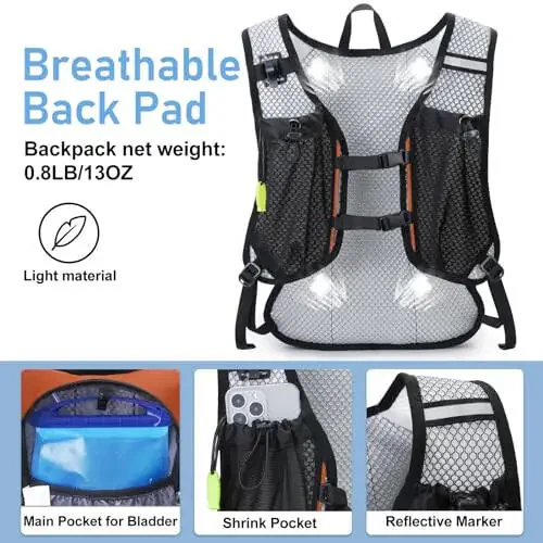 Lightweight Hydration Backpack, Running Backpack with 2L Water Bladder, Hydro Water Daypack for Cycling Hiking Rave for Men Women - 6