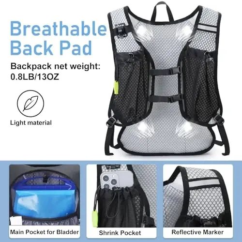 Lightweight Hydration Backpack, Running Backpack with 2L Water Bladder, Hydro Water Daypack for Cycling Hiking Rave for Men Women - 3
