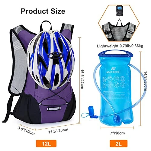 Lightweight Hydration Backpack, Running Backpack with 2L Water Bladder, Hydro Water Daypack for Cycling Hiking Rave for Men Women - 5