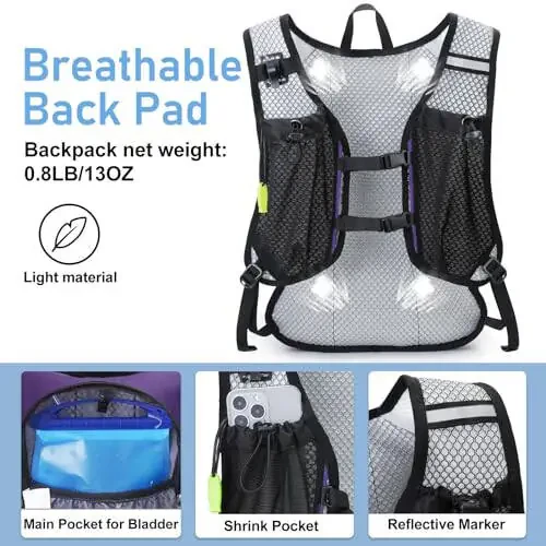 Lightweight Hydration Backpack, Running Backpack with 2L Water Bladder, Hydro Water Daypack for Cycling Hiking Rave for Men Women - 6