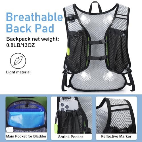 Lightweight Hydration Backpack, Running Backpack with 2L Water Bladder, Hydro Water Daypack for Cycling Hiking Rave for Men Women - 4
