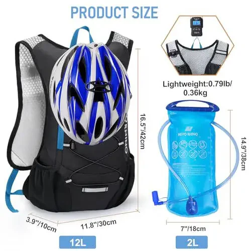 Lightweight Hydration Backpack, Running Backpack with 2L Water Bladder, Hydro Water Daypack for Cycling Hiking Rave for Men Women - 5