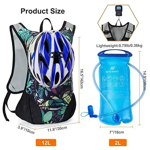 Lightweight Hydration Backpack, Running Backpack with 2L Water Bladder, Hydro Water Daypack for Cycling Hiking Rave for Men Women - 5