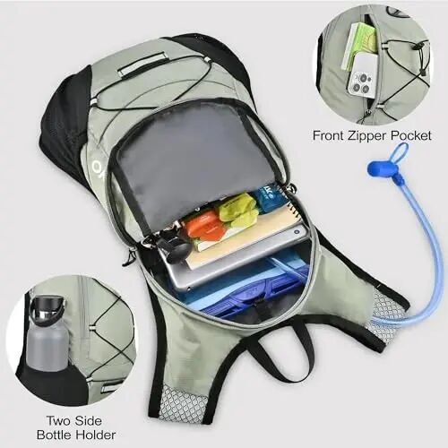 Lightweight Hydration Backpack, Running Backpack with 2L Water Bladder, Hydro Water Daypack for Cycling Hiking Rave for Men Women - 4