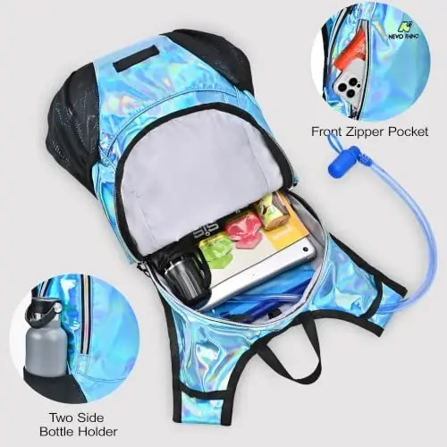 Lightweight Hydration Backpack, Running Backpack with 2L Water Bladder | Hydro Water Daypack, Small Hiking Backpack for Cycling Hiking Rave for Men Women - 4