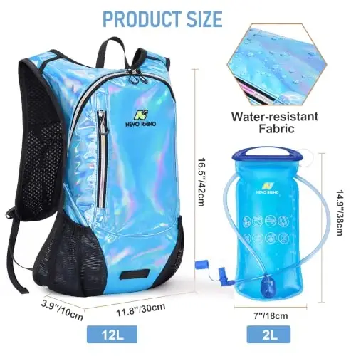 Lightweight Hydration Backpack, Running Backpack with 2L Water Bladder | Hydro Water Daypack, Small Hiking Backpack for Cycling Hiking Rave for Men Women - 5