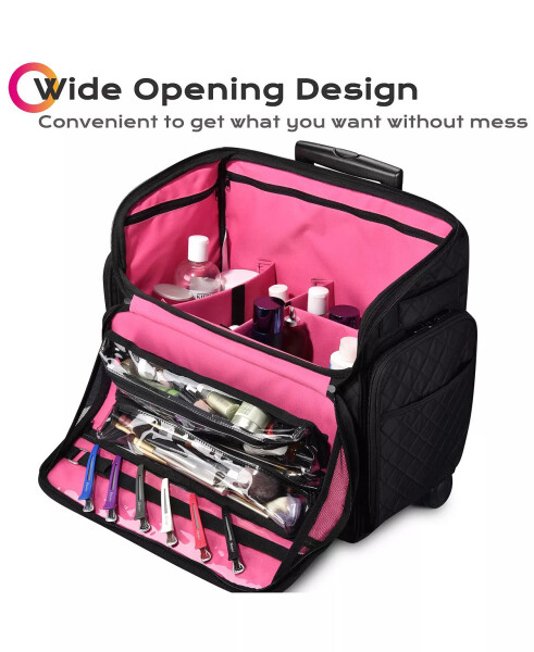 Lightweight Makeup Bag Cosmetic Rolling Trolley Traveling Storage Case Natural - 3