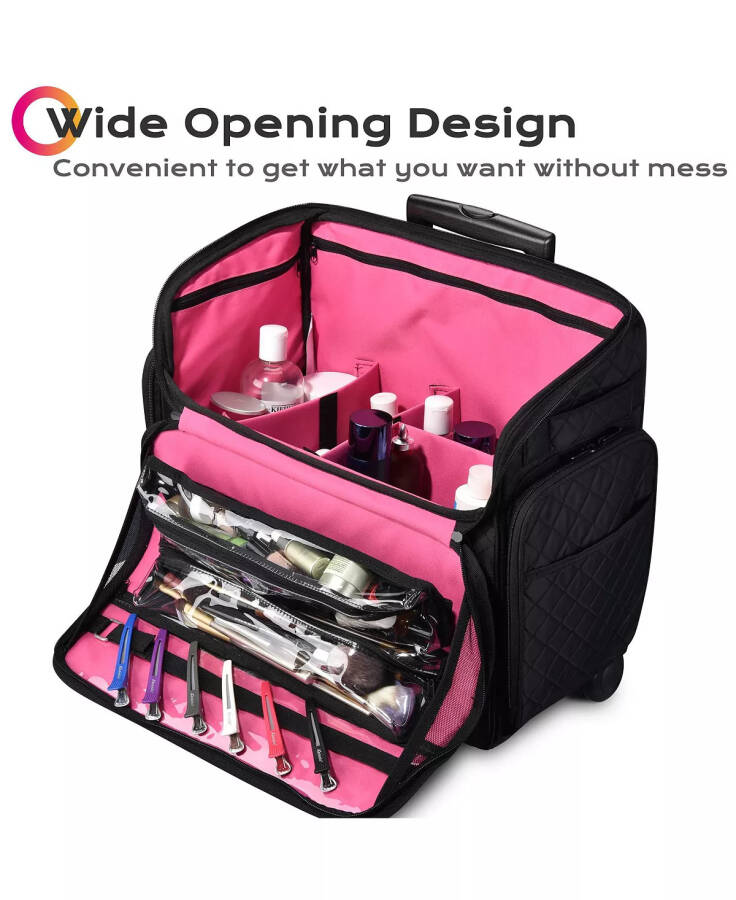 Lightweight Makeup Bag Cosmetic Rolling Trolley Traveling Storage Case Natural - 3