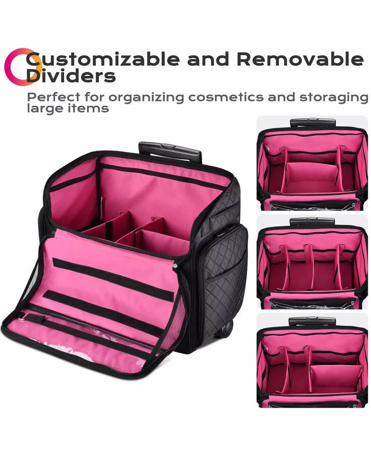 Lightweight Makeup Bag Cosmetic Rolling Trolley Traveling Storage Case Natural - 4