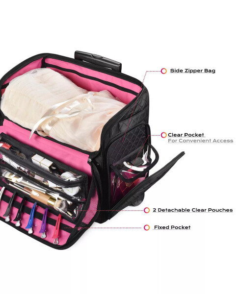 Lightweight Makeup Bag Cosmetic Rolling Trolley Traveling Storage Case Natural - 5