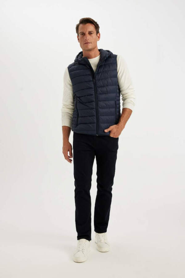 Lightweight Puffer Gilet Water-Repellent Slim Fit Hooded Zip Pockets Navy - 2