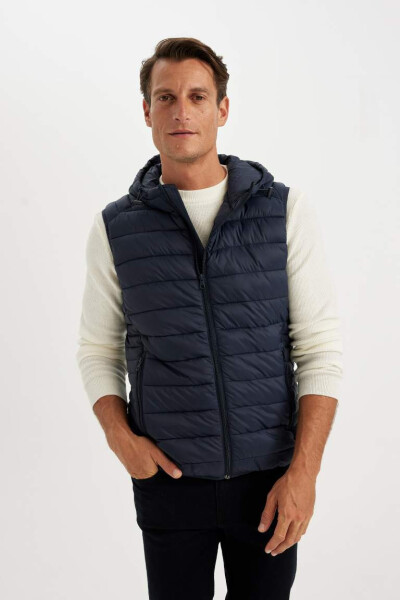 Lightweight Puffer Gilet Water-Repellent Slim Fit Hooded Zip Pockets Navy - 3